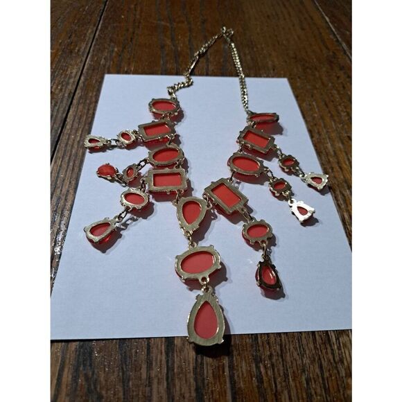 Coral Orange Statement Necklace 22" - Picture 5 of 5